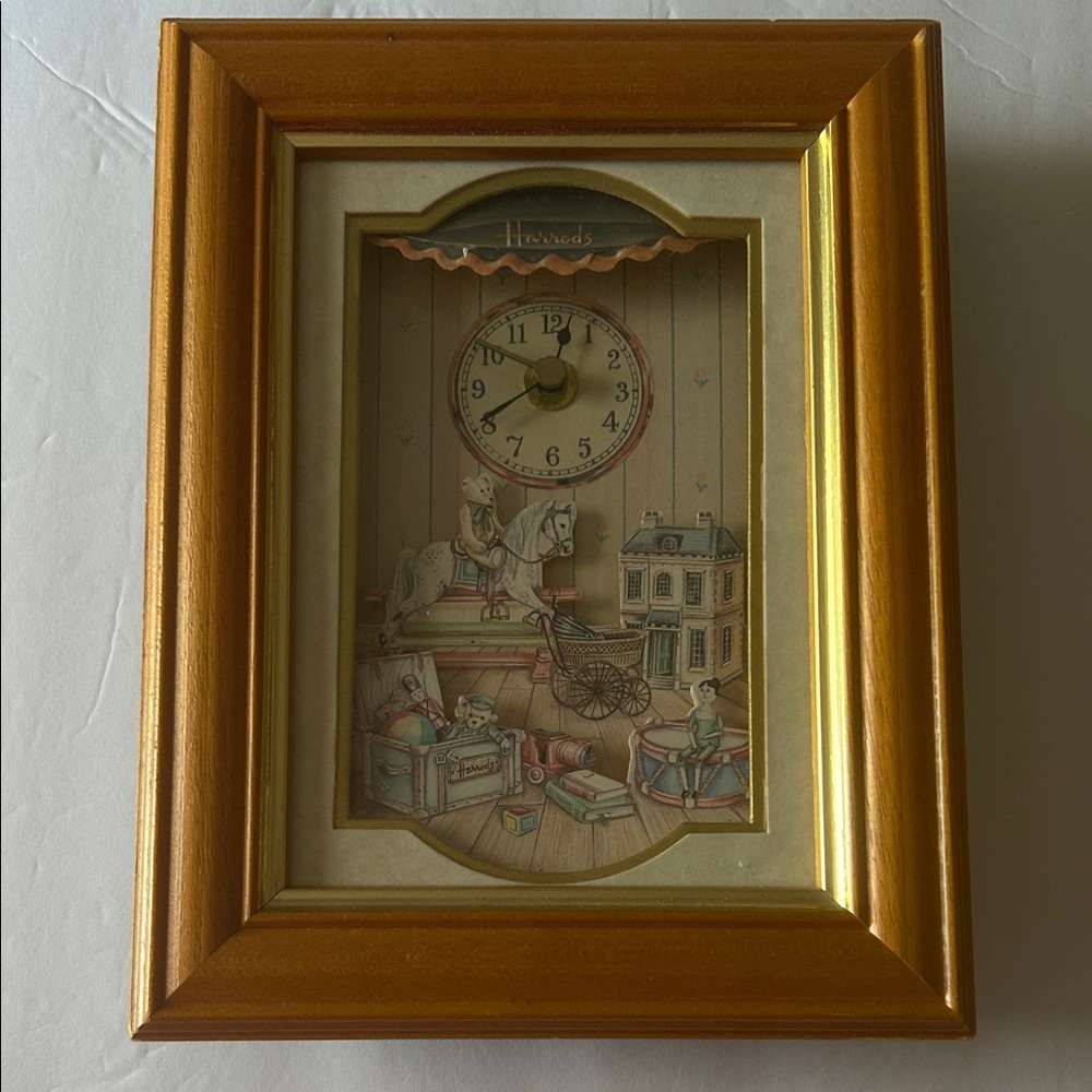 Harrods clock children baby room vintage toys theme square oak  framed
